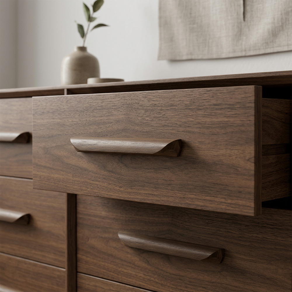 Modern Minimalist Black Walnut Wood Cabinet Pulls 