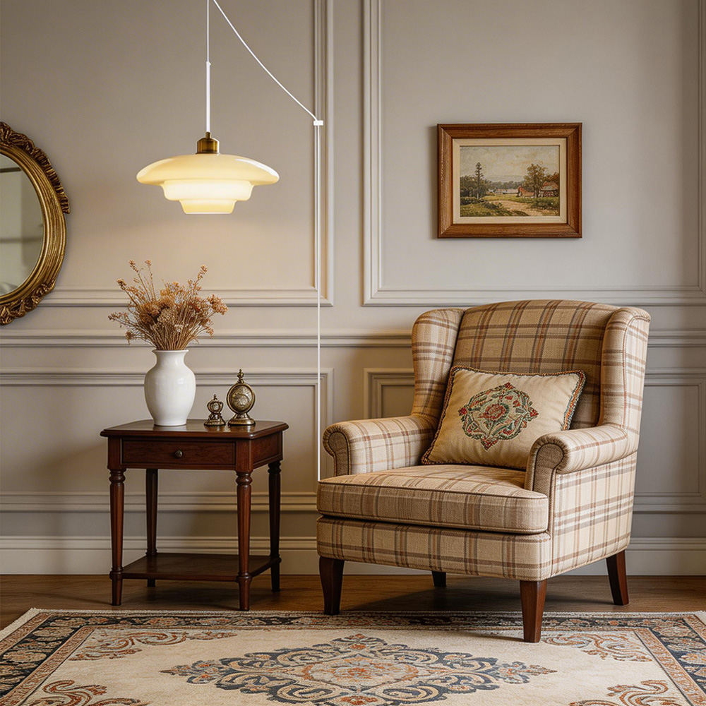 Mid Century Plug-in Milk White Glass Pendant Light