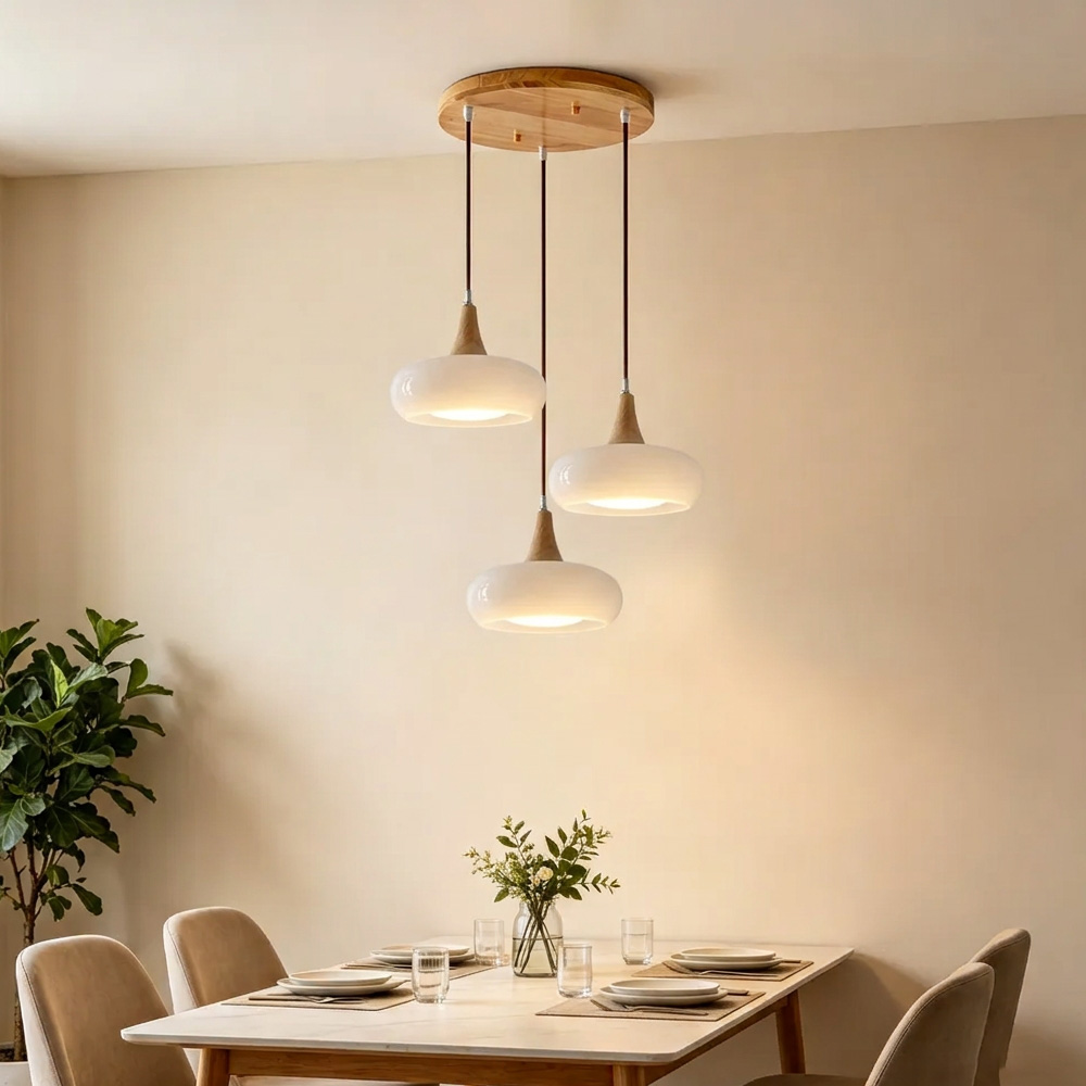 Nordic Minimalist Wood Cream Pendant Light for Bedrooms