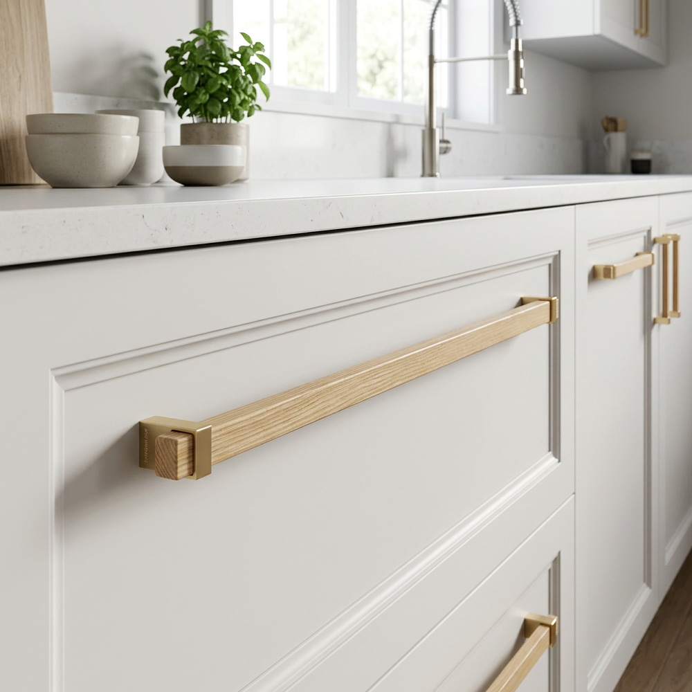 Square Wooden Brass Walnut Cabinet Handle Kitchen Drawer Pulls