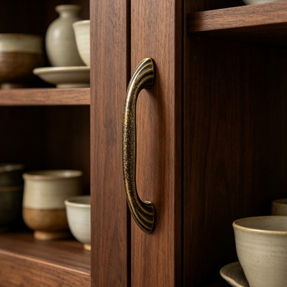 Modern Curved Black and Brass Arc Cabinet Pulls