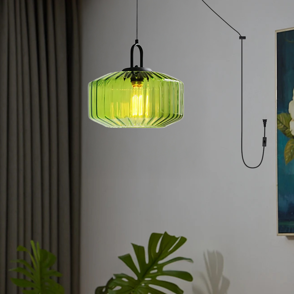 Farmhouse Plug-in Glass Pendant Light For Kitchen Island