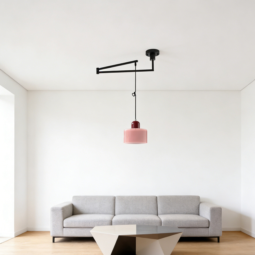Modern Bauhaus Glass Adjustable Swing Arm Pendant Light