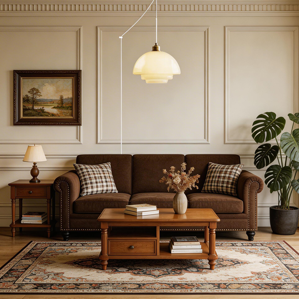 Mid Century Plug-in Milk White Glass Pendant Light