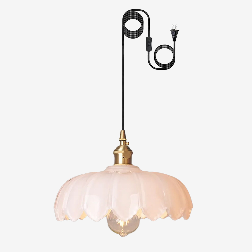 Vintage Plug-in Scalloped Glass Flower Pendant Light