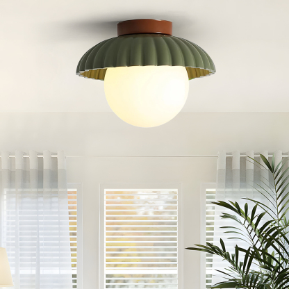 Cream Bud Glass Iron Hallway Ceiling Light 