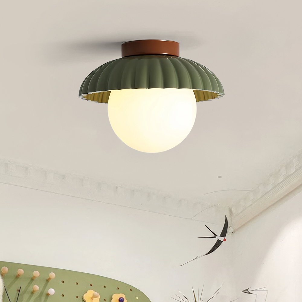 Cream Bud Glass Iron Hallway Ceiling Light 