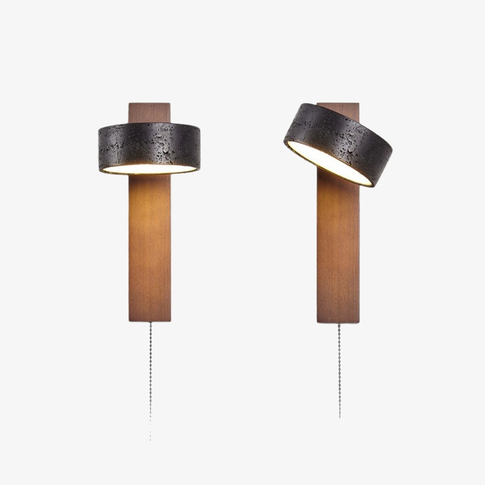 Decorative Elegant Wood and Stone Wall Light with Pull Chain