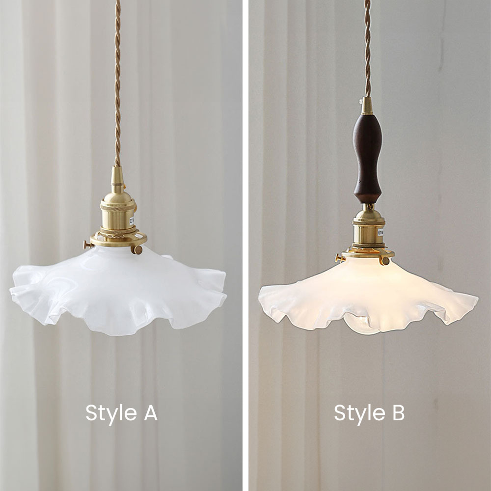 Nordic Kitchen Island Vintage Glass Pleated Pendant Lamp