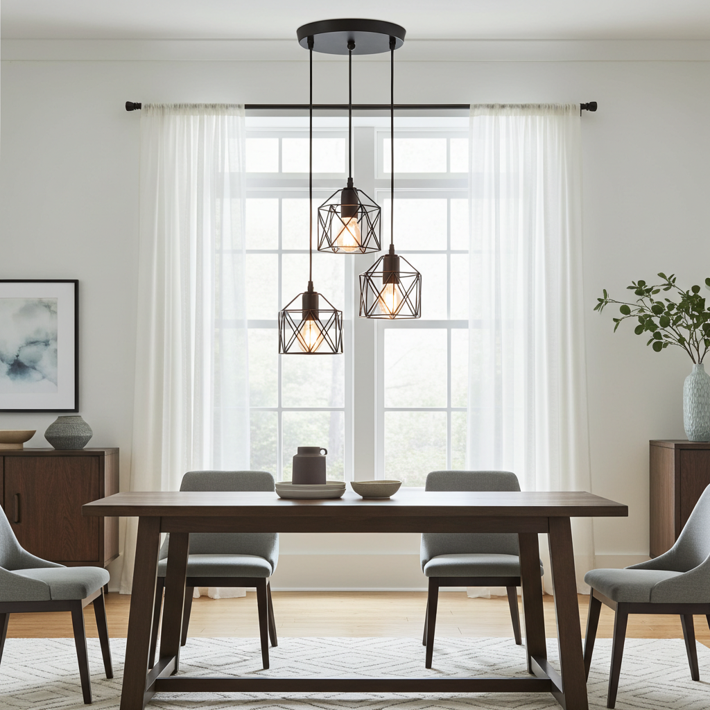 Industrial Black Iron 3 Light Pendant Light for Kitchen Island