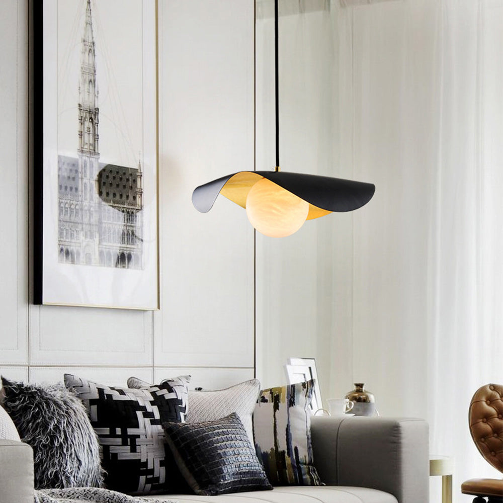 Irregular Round Black Warm Spanish Marble Pendant Light -Homdiy