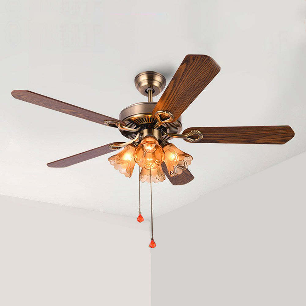 Semi-Flush Vintage Design Black Flower Shape Ceiling Fan With Light -Homdiy