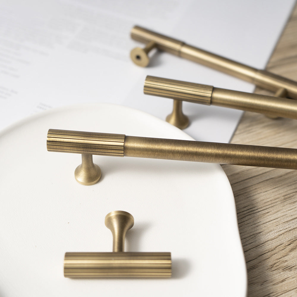 Linear Knurled Solid Brass Cabinet Handles and Knobs -Homdiy
