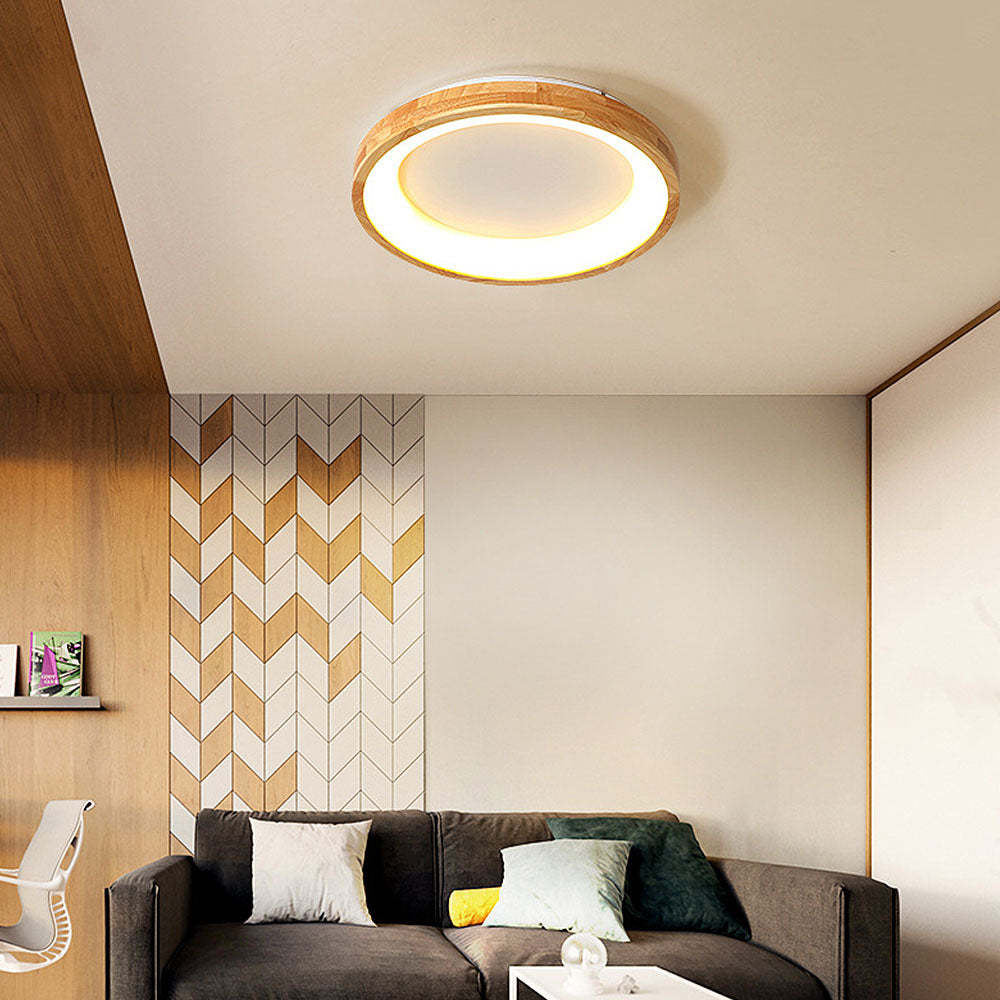 European Style Round Rubber Wood Flush Mounted Ceiling Light -Homdiy