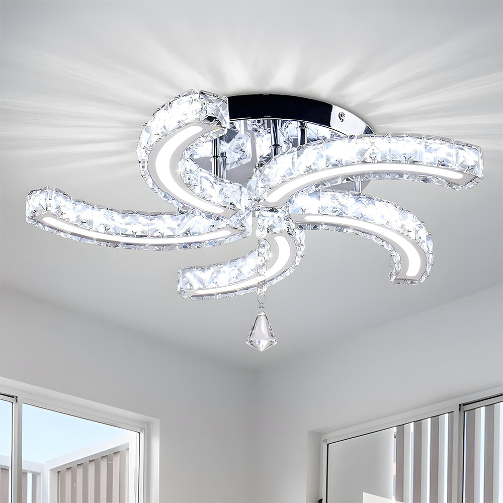 Crystal LED Ceiling Light 5 Arms Flush Mount Ceiling Light