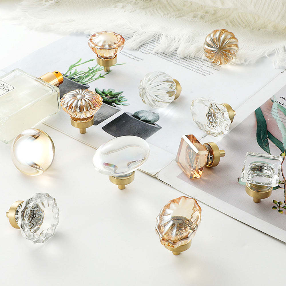 Modern Gold White Crystal Drawer Knobs Drop Handles -Homdiy