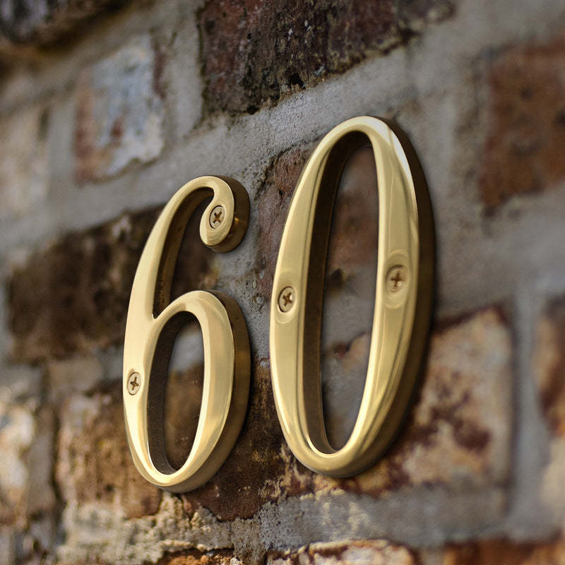 House Address Number 4 – Heavy Solid Brass, Polished Gold Finish, 3D Design
