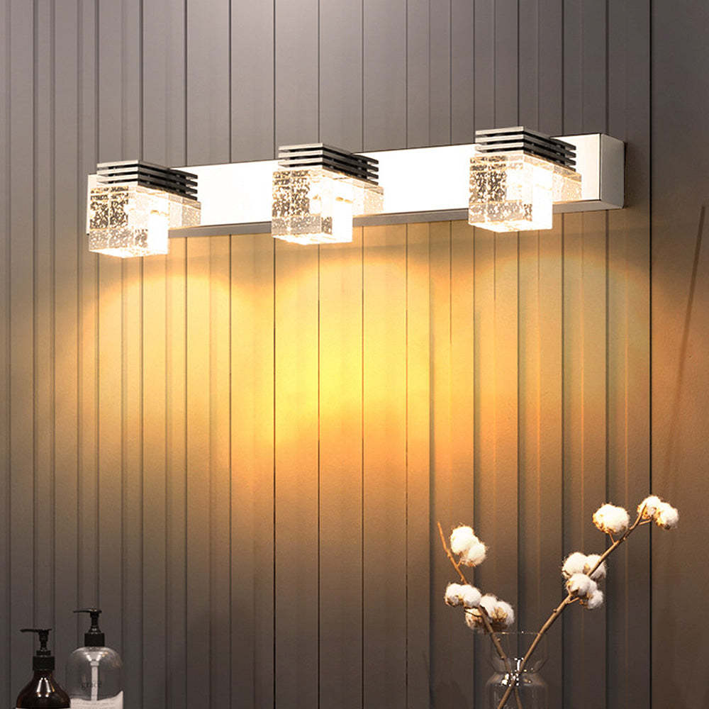 Crystal Block Silver Bathroom Vanity Wall Light -Homdiy