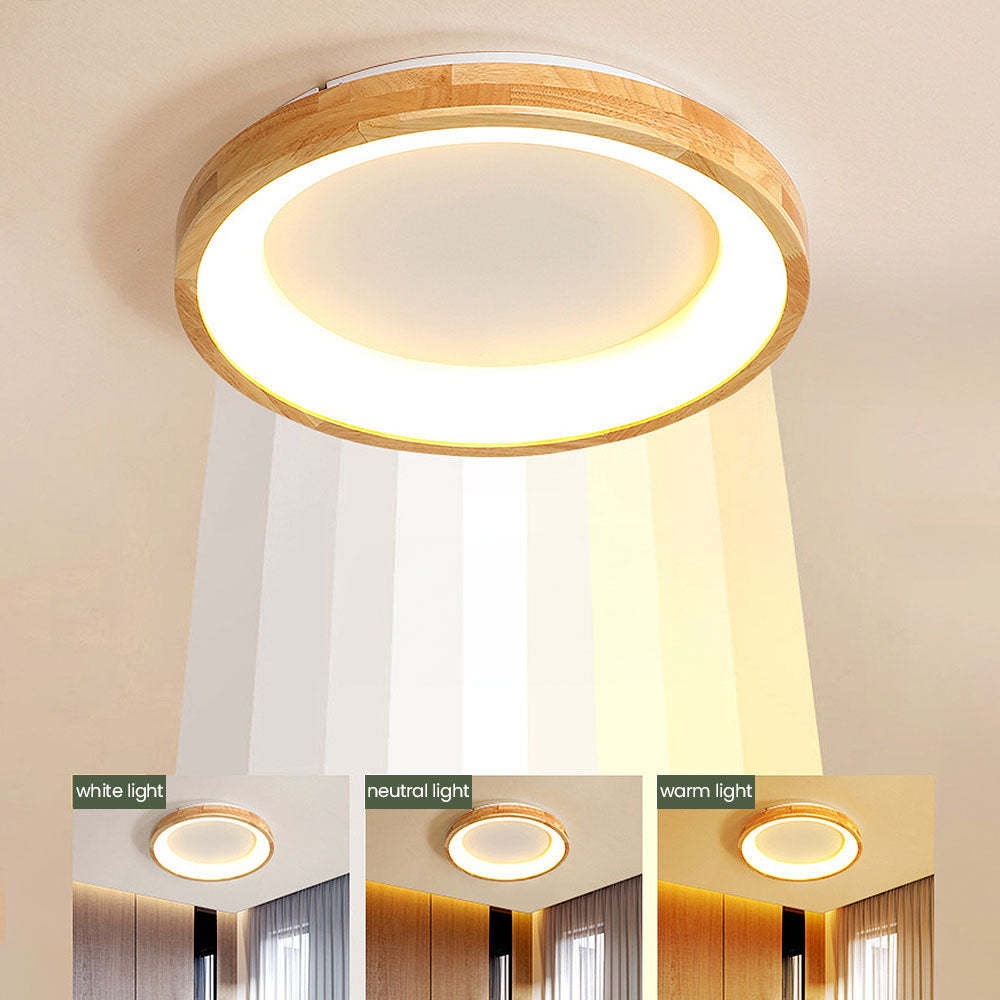 European Style Round Rubber Wood Flush Mounted Ceiling Light -Homdiy