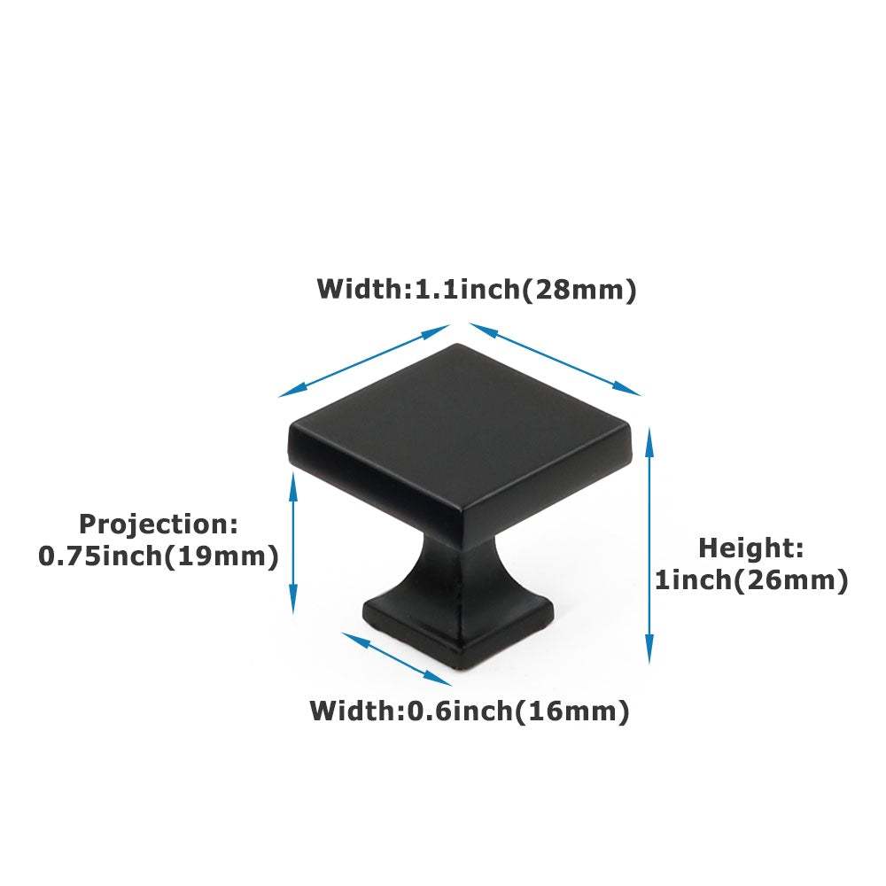 5 Pack Matte Black Cabinet Knobs Solid Square Knobs for Dresser Drawers (LS6785BK) -Homdiy