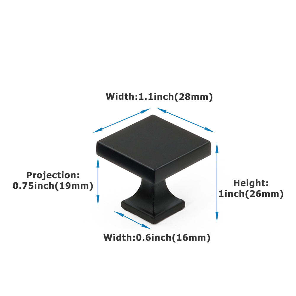 12 Pack Flat Black Square Kitchen Cabinet Knobs 1.1 inch Width(LS6785BK) -Homdiy