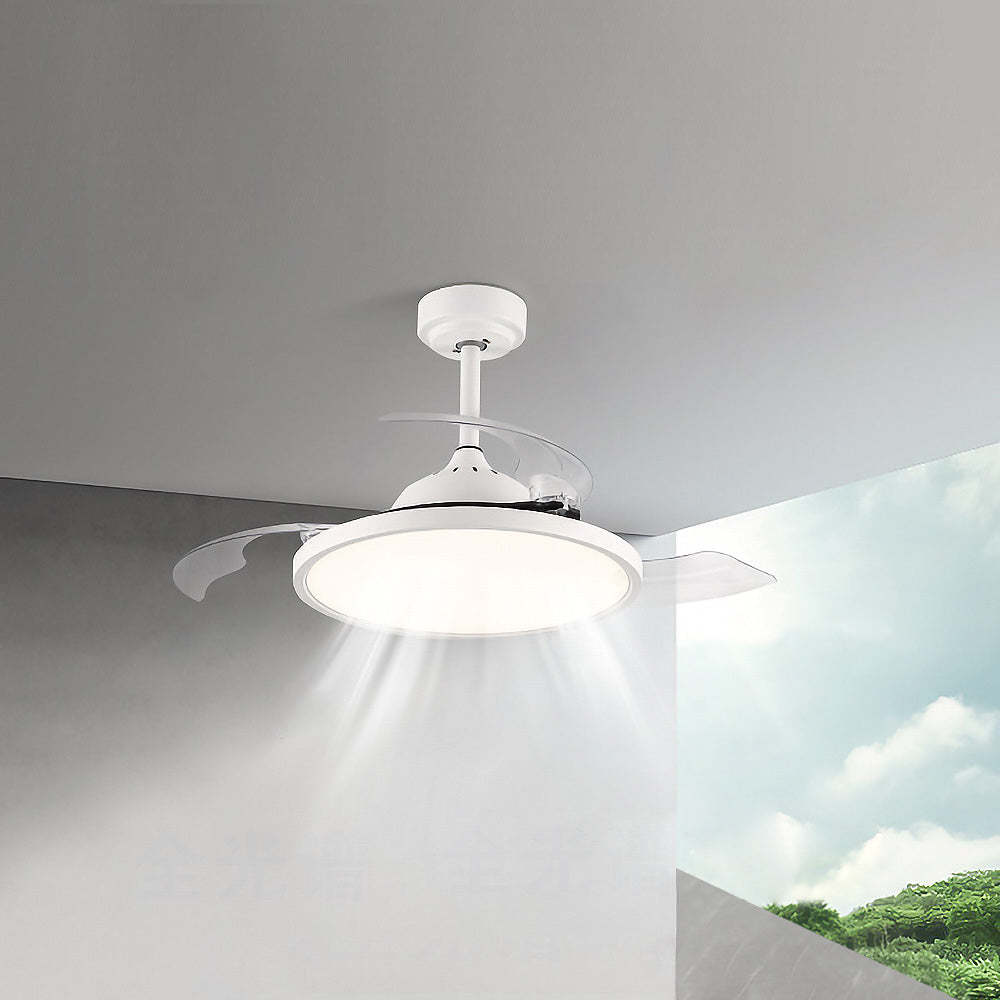 White Simple Bedroom Semi-Flush Ceiling Fan With LED Lights -Homdiy