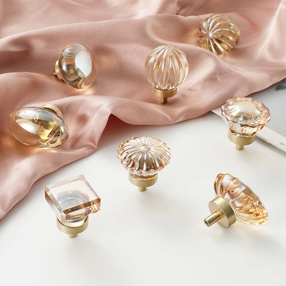 Modern Gold White Crystal Drawer Knobs Drop Handles -Homdiy