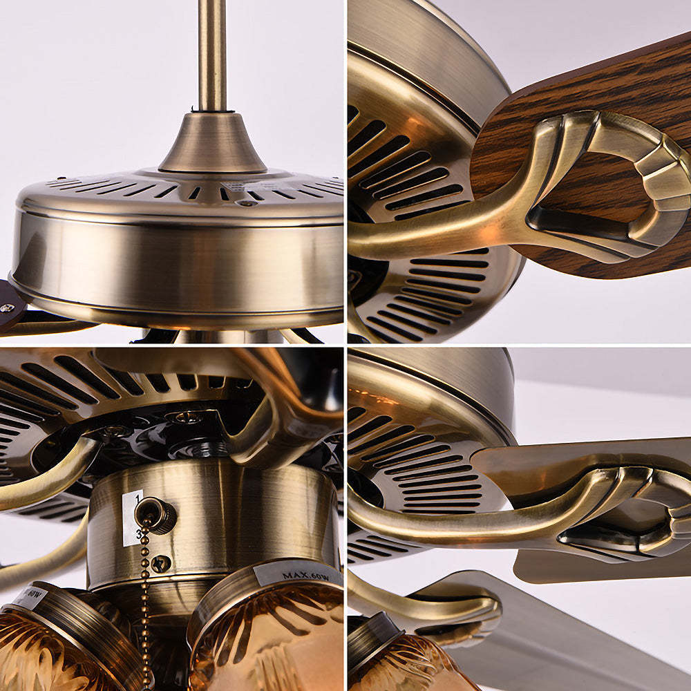 Semi-Flush Vintage Design Black Flower Shape Ceiling Fan With Light -Homdiy