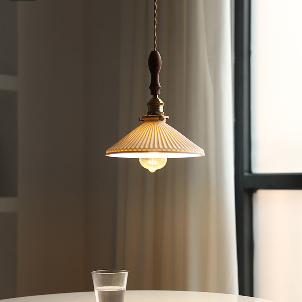 Japanese Style Ceramics Pleated Pendant Light -Homdiy
