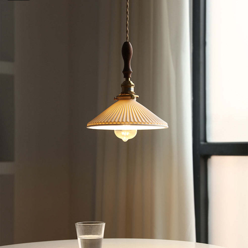 Japanese Style Ceramics Pleated Pendant Light -Homdiy