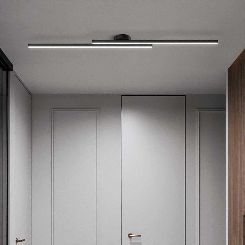 Modern Aluminium Long Strip Semi Flush Mount LED Ceiling Light For Living Room