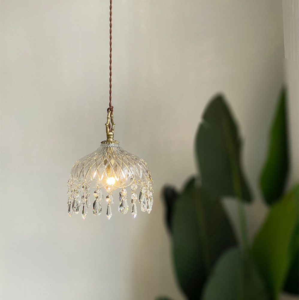 French Vintage Crystal Glass Pendant Light