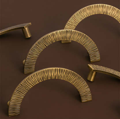 Retro Brass Semi Circle Textured Cabinet Handles