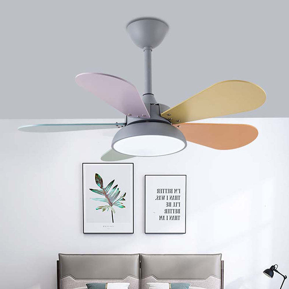 Cute Colorful Semi-Flush Ceiling Fan With LED Bedroom Lighting -Homdiy