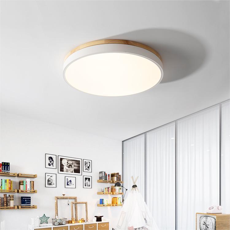 Wood Nordic LED Round Flush Ceiling Light -Homdiy