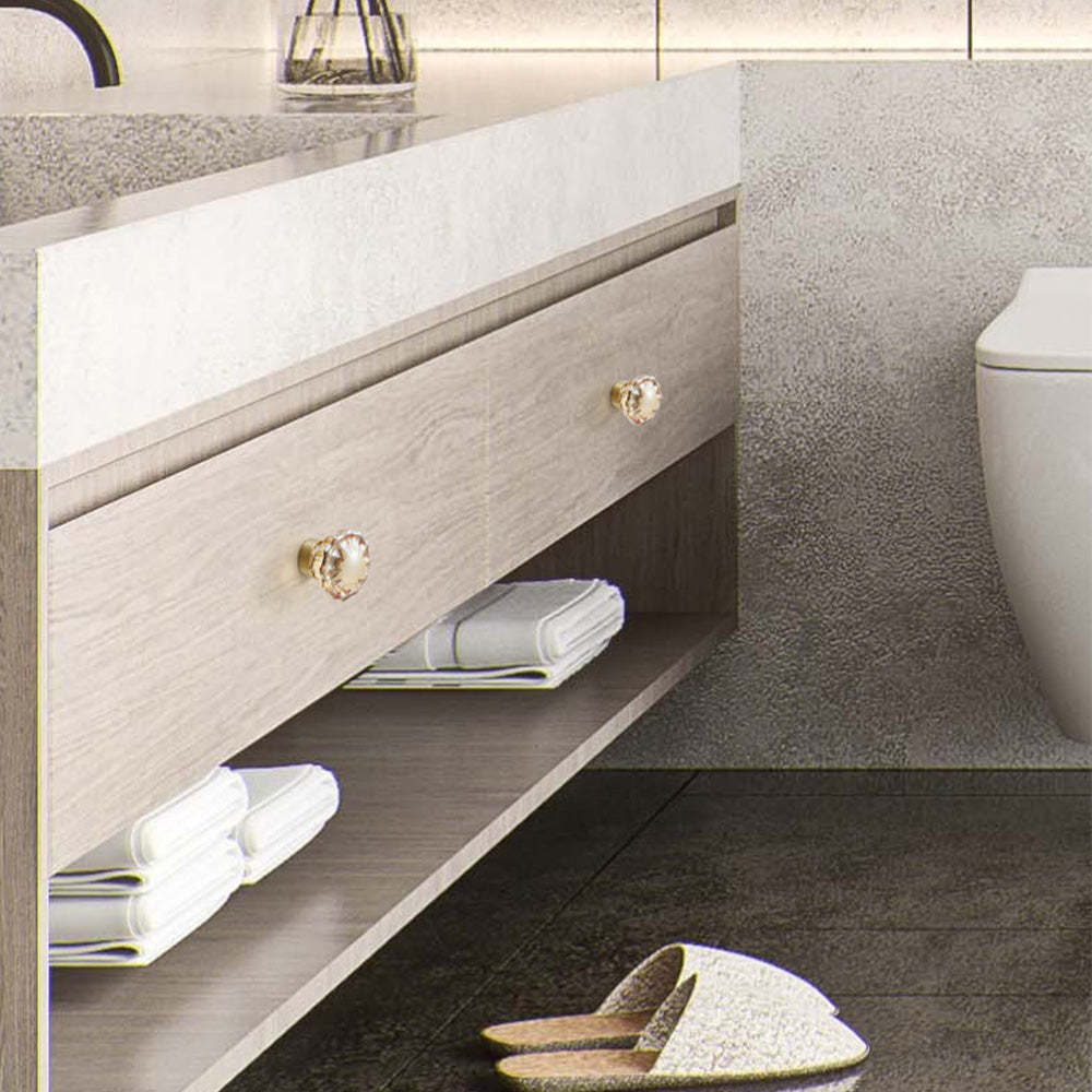 Modern Gold White Crystal Drawer Knobs Drop Handles -Homdiy