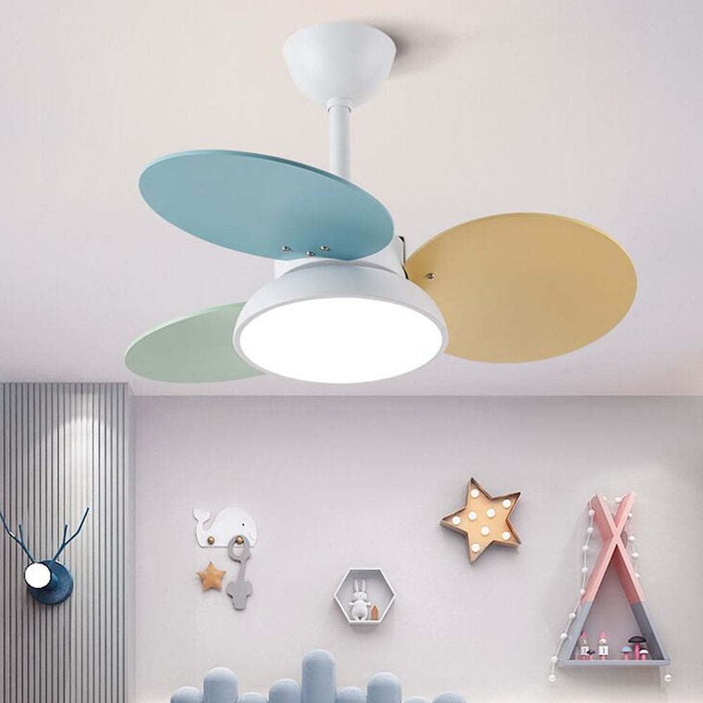 Cute Colorful Semi-Flush Ceiling Fan With LED Bedroom Lighting -Homdiy