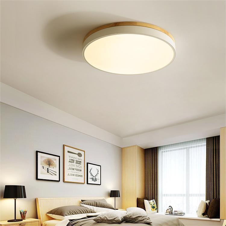 Wood Nordic LED Round Flush Ceiling Light -Homdiy