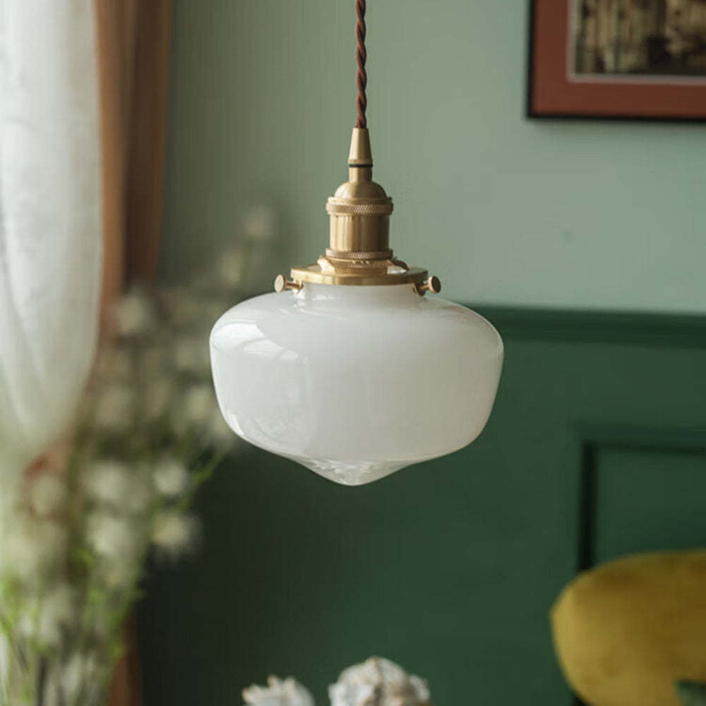 Retro Brass Lantern Glass Pendant Light -Homdiy