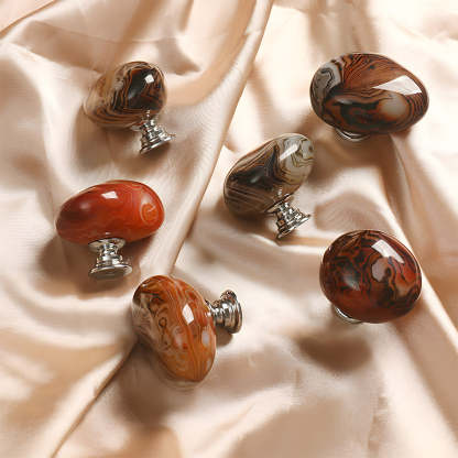 Decorative Natural Agate Stone Knobs - Red Marble Cabinet Drawer Pulls
