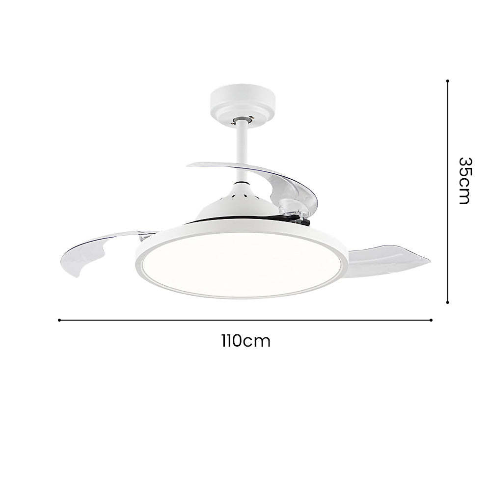 White Simple Bedroom Semi-Flush Ceiling Fan With LED Lights -Homdiy
