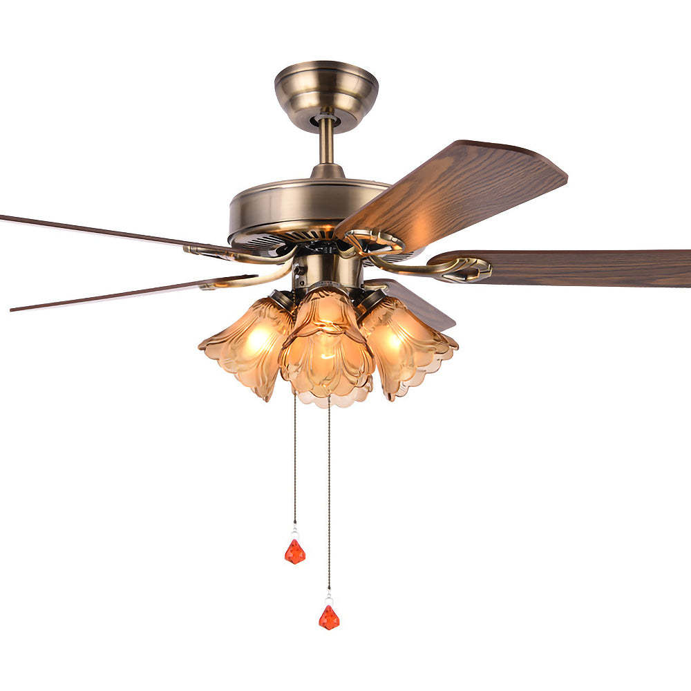 Semi-Flush Vintage Design Black Flower Shape Ceiling Fan With Light -Homdiy