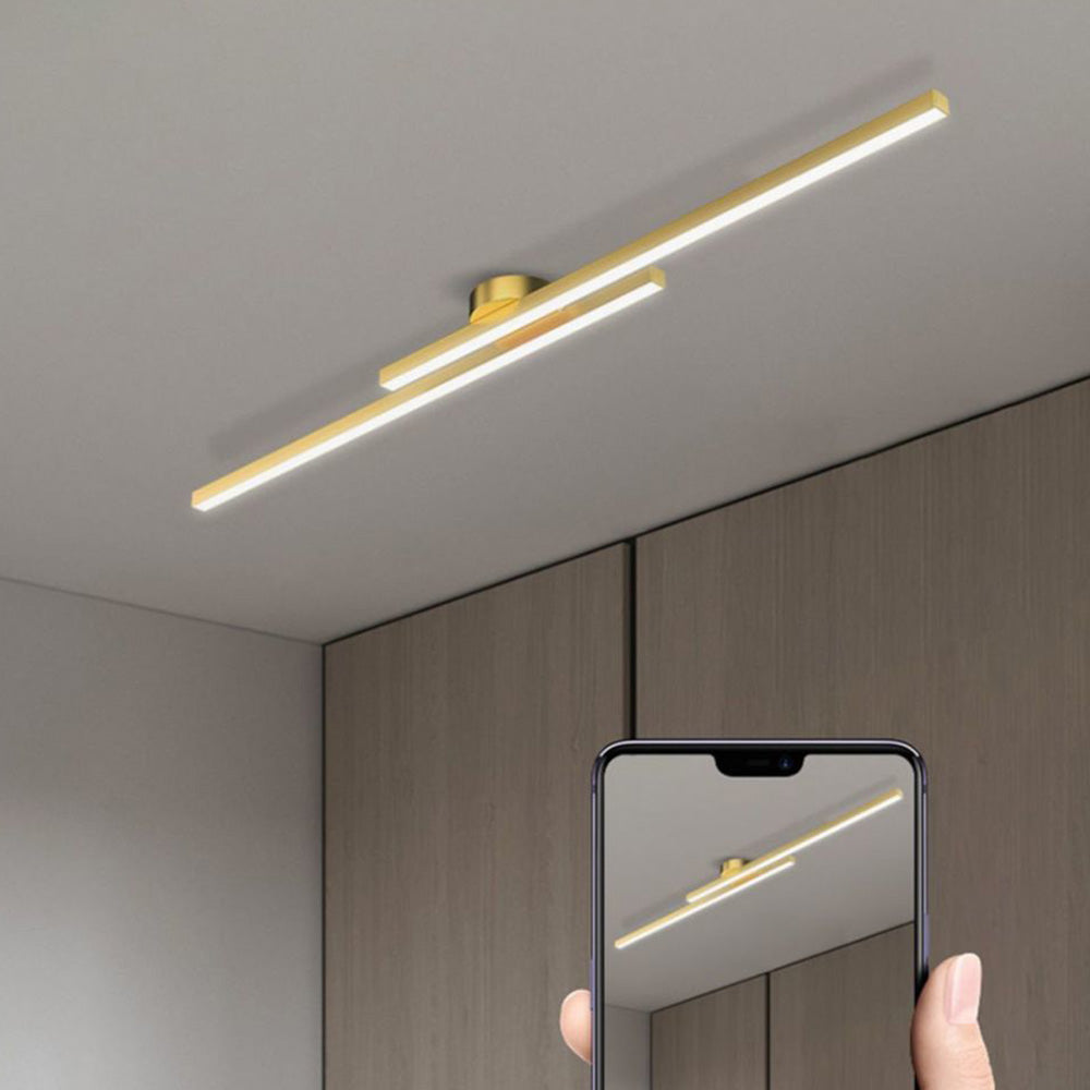 Modern Aluminium Long Strip Semi Flush Mount LED Ceiling Light For Living Room