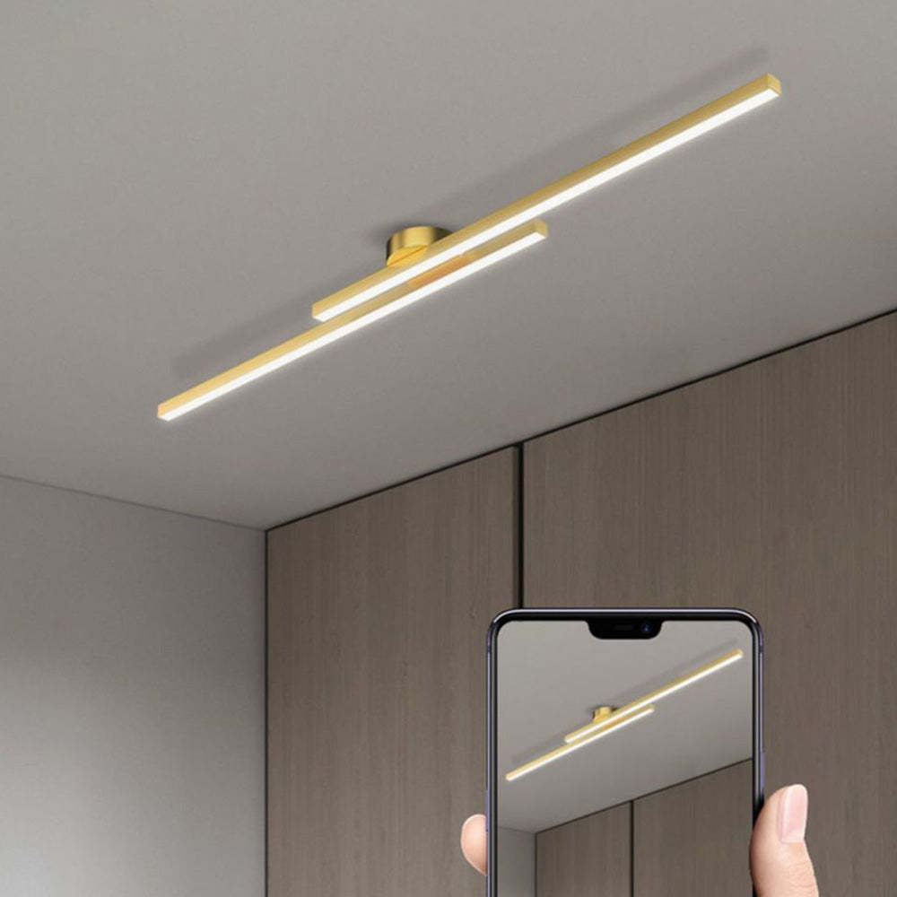 Modern Aluminium Long Strip Semi Flush Mount LED Ceiling Light For Living Room