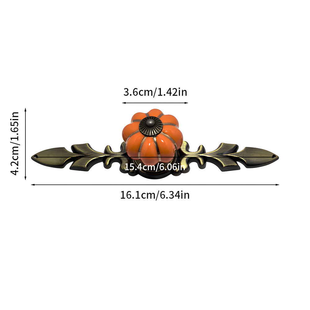 Vintage Pumpkin Ceramic & Zinc Alloy Drawer Handles with Leaf Backplate