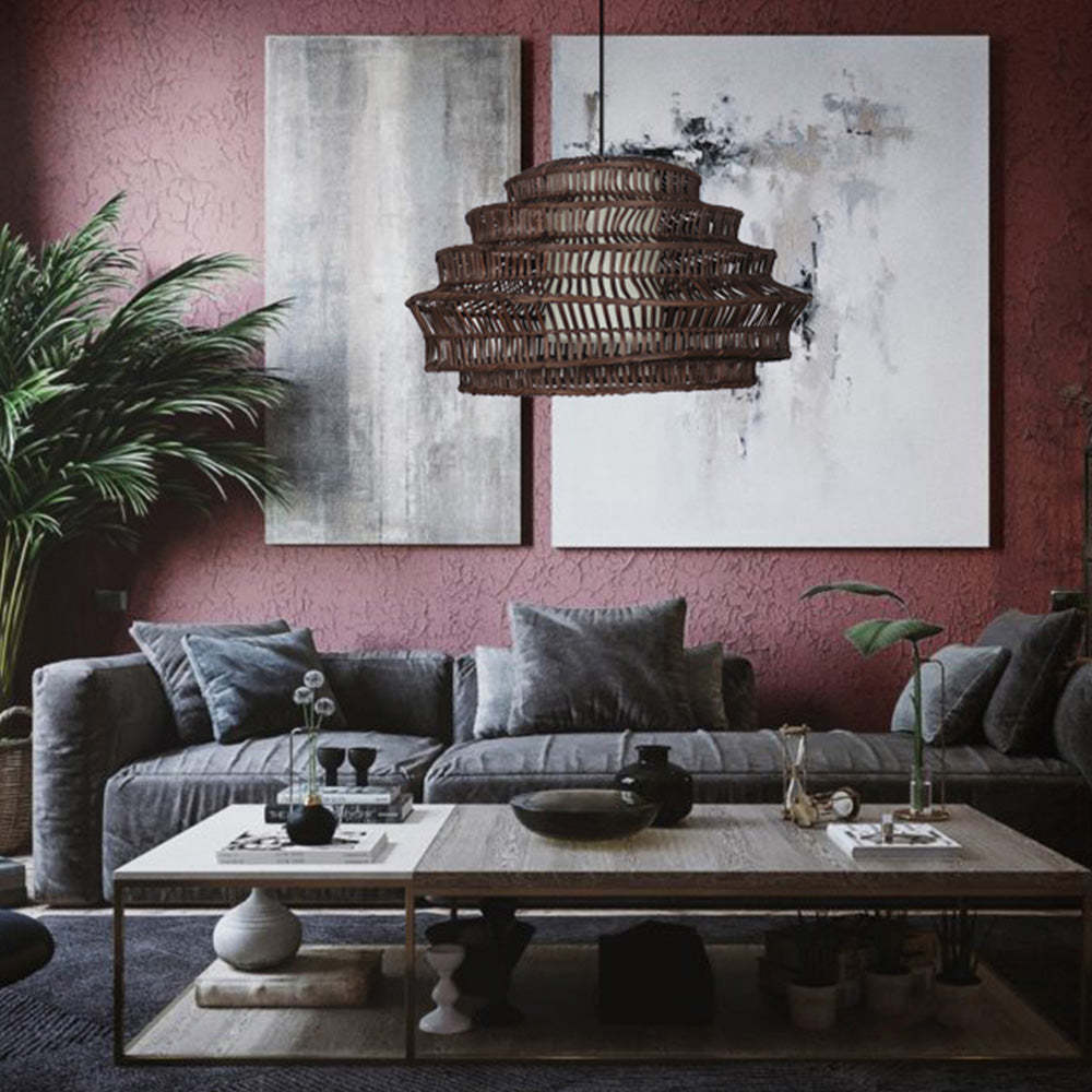 Farmhouse Handwoven Rattan Pendant Light Lampshade -Homdiy