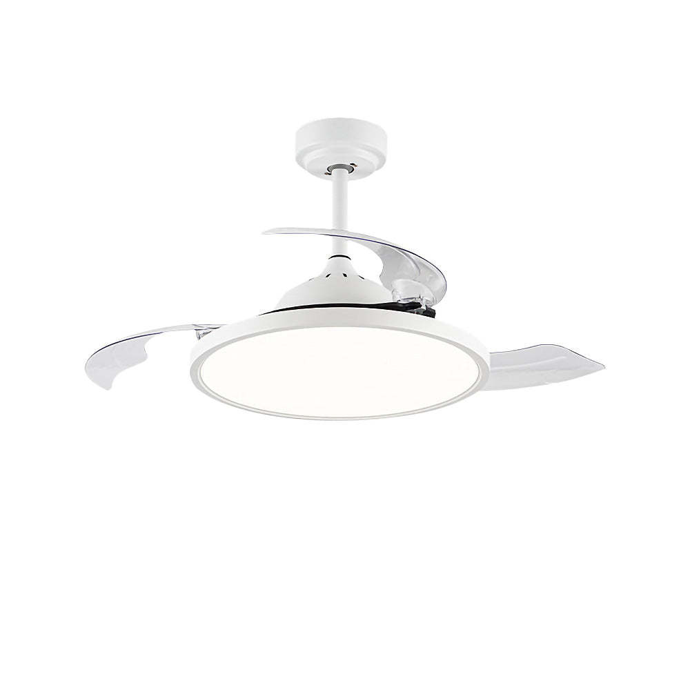 White Simple Bedroom Semi-Flush Ceiling Fan With LED Lights -Homdiy