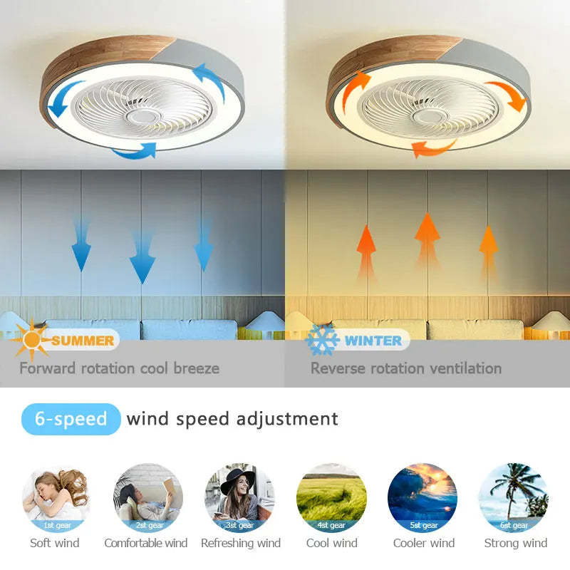 Modern Wood Round Ceiling Fans With LED Lights -Homdiy