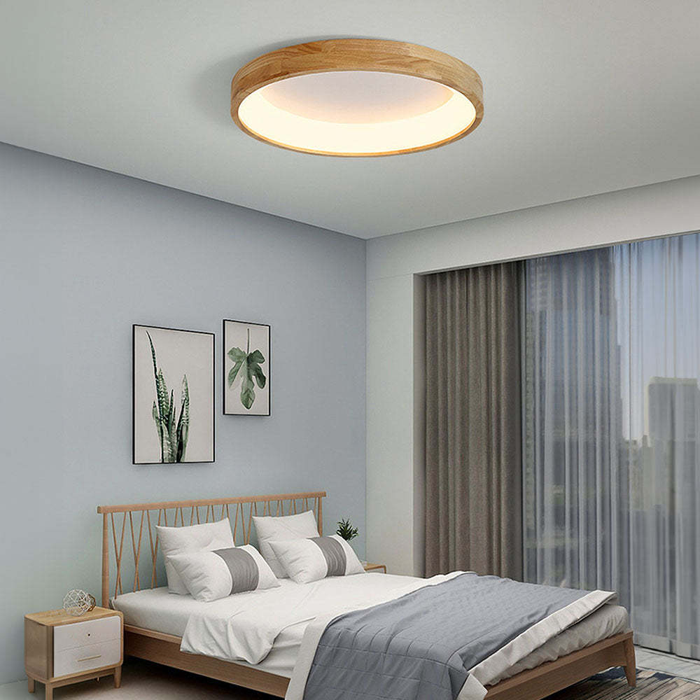 European Style Round Rubber Wood Flush Mounted Ceiling Light -Homdiy