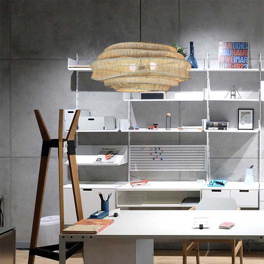 Farmhouse Handwoven Rattan Pendant Light Lampshade -Homdiy